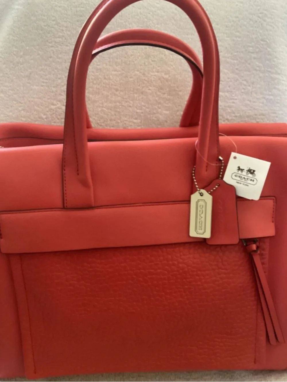 Coach Bleecker Riley Love Red Leather Carryall 27927 NWD Sophi Tea Rose Slides 8